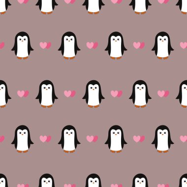 Çizgi film pengueniyle kusursuz desen. Vektör illüstrasyonu.