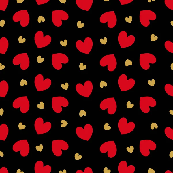 Seamless Pattern Red Gold Hearts Vector Illustration — Stock Vector