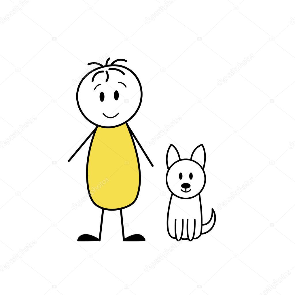 Stick figures: walks with dogs. Vector illustration.