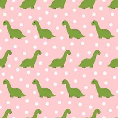 Şirin kawaii dinozoru olan kusursuz bir desen. Vektör illüstrasyonu.