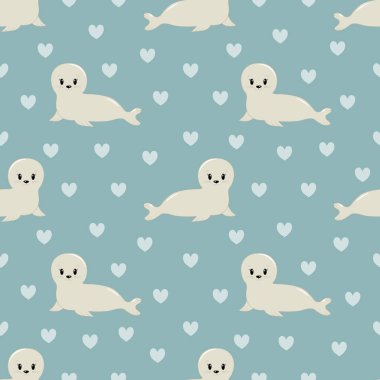 Güzel karikatür foku. Vektör çizimi. Kusursuz desen.