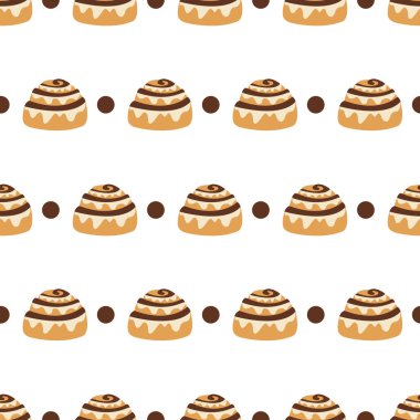 Tarçınlı çörek ile kusursuz desen. Vektör illüstrasyonu.