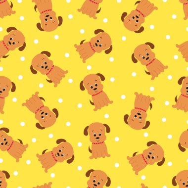 Çizgi film köpeğiyle kusursuz desen. Vektör illüstrasyonu.