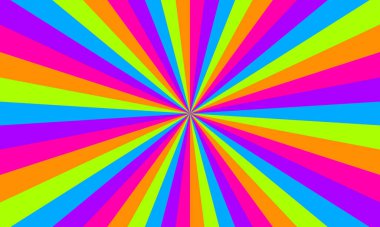 Gökkuşağı renk patlaması arka planı. Geçmişe dönük ışınlar. Vektör.