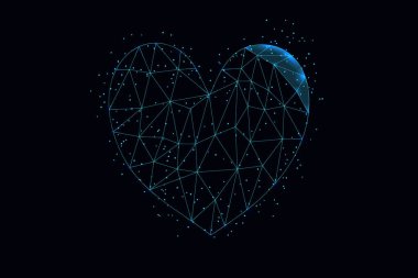 Çizgiler ve üçgenlerden yapılmış soyut bir ikon kalp. Düşük poli biçimi tasarımı.