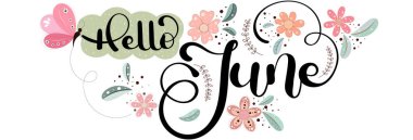 Hello June. JUNE month vector with flowers and leaves. Decoration floral. Illustration month June clipart