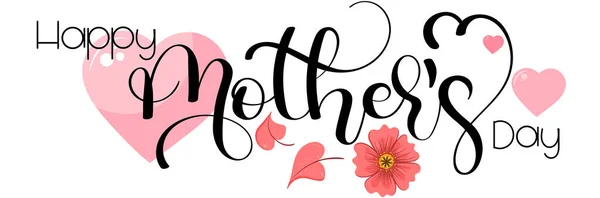 Viering Happy Mother Day Kalligrafie Vector Met Bloemen Bladeren Wenskaart — Stockvector