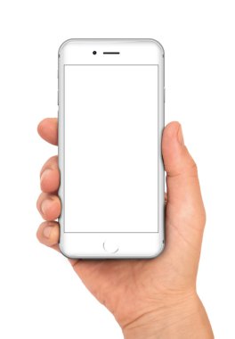Woman hand holding the white smartphone clipart