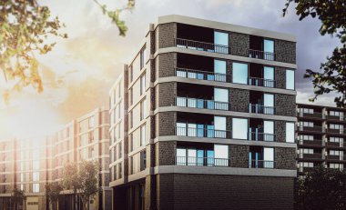 Modern apartman binaları dış hatlar. Güneşli bir gün