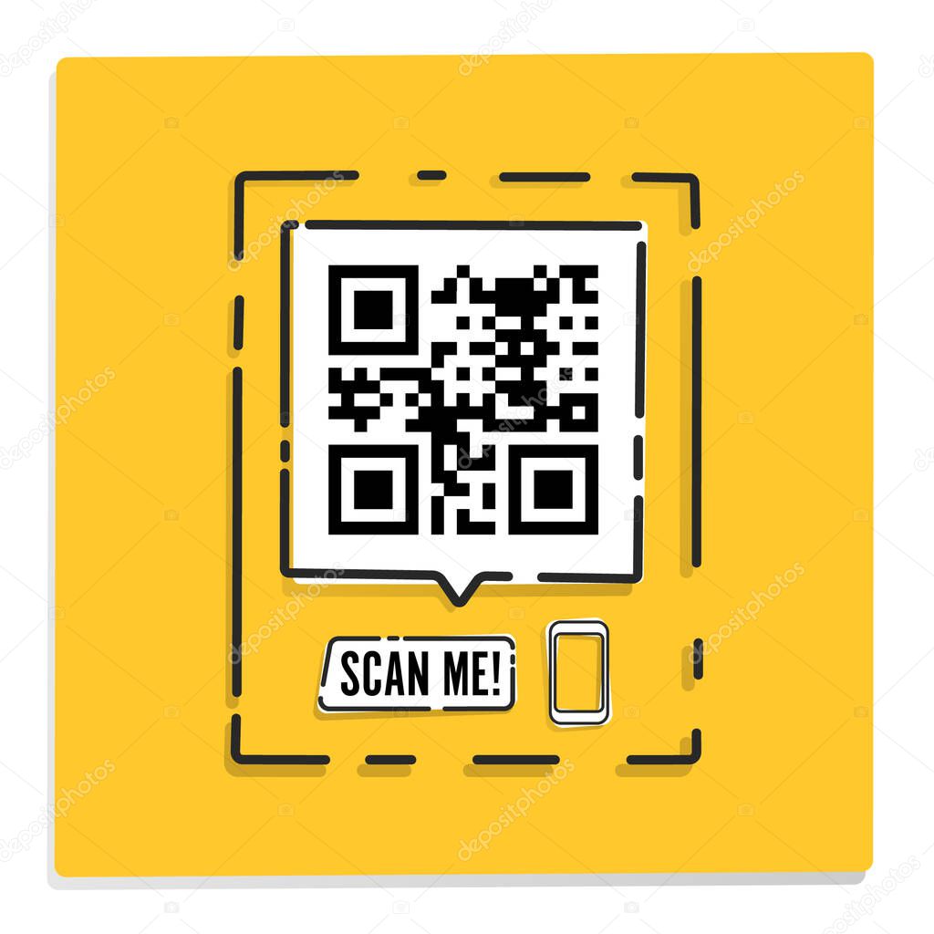 Qr Code SCAN ME template in sketch style. EPS 10 vector format