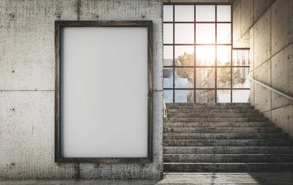 Plakatschablone Einem Industriellen Interieur Aus Beton Büro Mit Treppe Und — Stockfoto