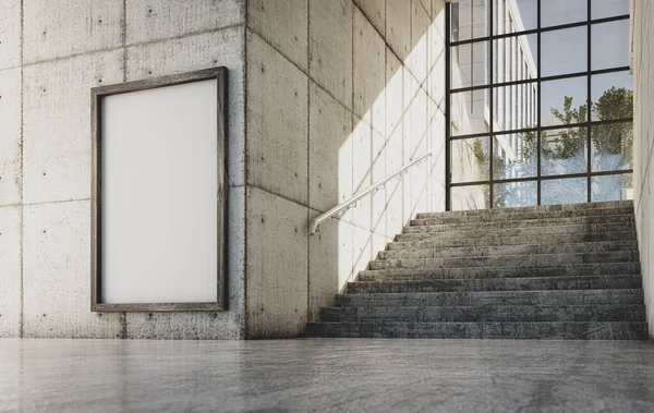 Modelo Cartaz Interior Industrial Concreto Escritório Com Escadas Vista Para — Fotografia de Stock