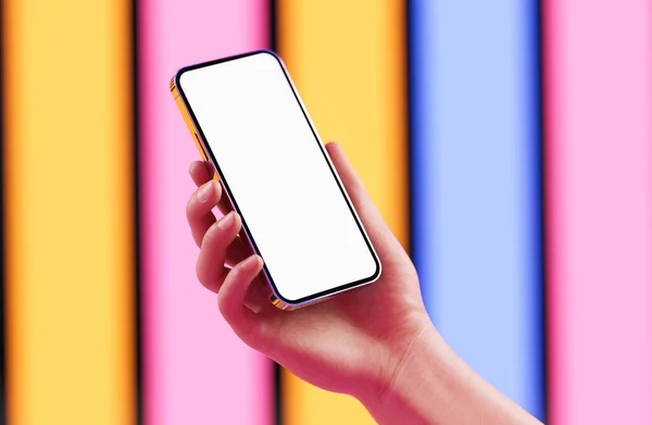 Smartphone Blank Screen Hand Neon Lighting Abstract Illustration — Stock Photo, Image