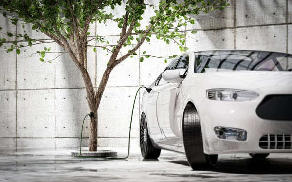 Opladen Van Een Elektrische Auto Met Groene Energie Concept Elektrische — Stockfoto