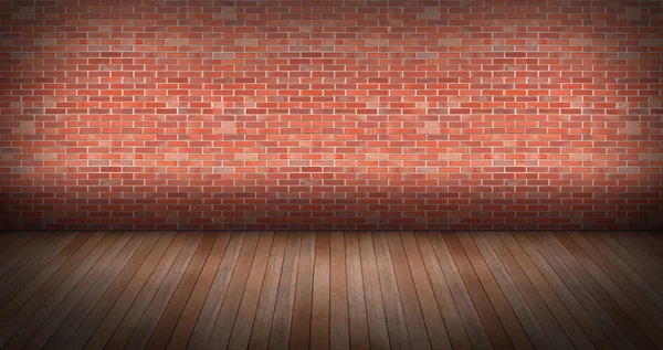 Turuncu tuğla duvar ve ahşap zemin ile modern ev iç.