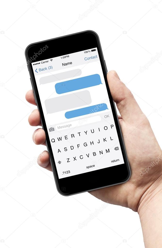 Man Hand Holding The Smartphone With Sms Chat On A Screen Stock Photo By C Guteksk7