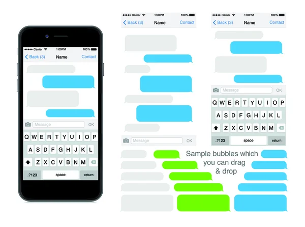 Smartphone chat sms plantilla burbujas — Vector de stock