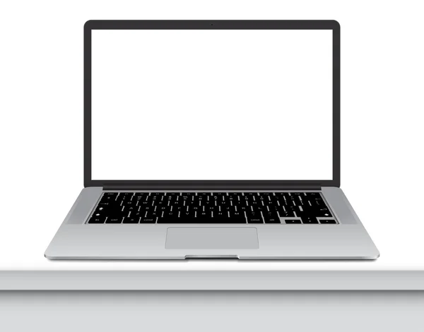 テーブルの上に空白の画面を持つノートパソコン. — ストックベクタ