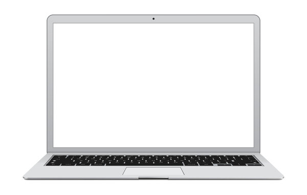 Laptop with blank screen isolated on white.