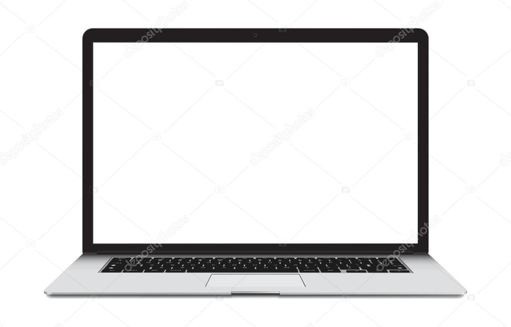 Laptop with blank screen isolated on white.