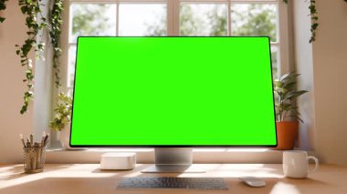 Tahta Masa İçi Parlak İçişleri Ofisi 'nde Bilgisayar Monitörü Yeşil Ekran ModeliName