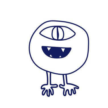 Tek gözlü canavar mavi çizgi karalama tarzında. Beyaz arkaplanda izole edilmiş vektör illüstrasyonu