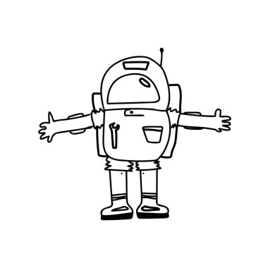 Uzay giysili astronot ya da astronot. Beyaz arkaplanda karalama biçiminde vektör illüstrasyonu