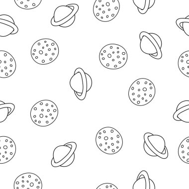 Beyaz arka planda karalama tarzında kusursuz gezegenler. Siyah çizgi