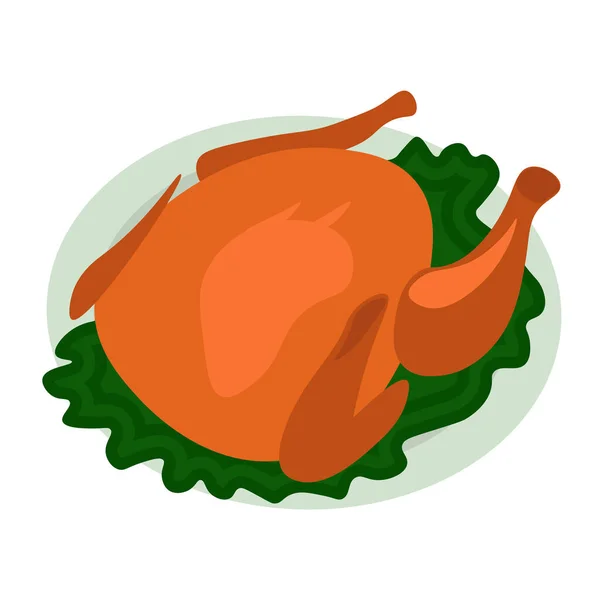 Baked turkey for Thanksgiving Day. Traditional food. Thanksgiving Turkey with Fruits and Vegetables on a Tray. — Stock Vector