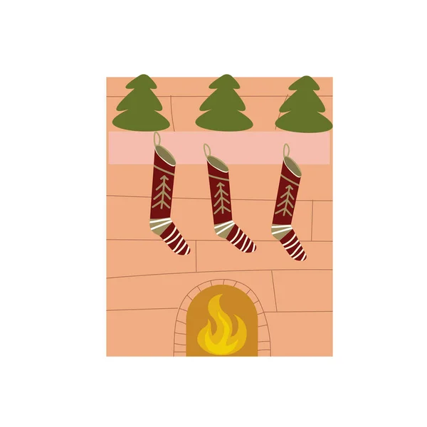 Meias sobre a lareira. ilustração vetor de Natal. —  Vetores de Stock
