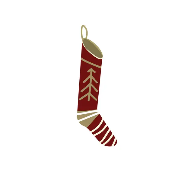 Bas de Noël tricoté avec motifs rouges sur fond blanc, illustration vectorielle — Image vectorielle