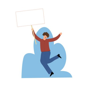 Boş pankart taşıyan bir protestocu. Eylemci protestocular, siyasi toplantılar, insan hakları ihlalleri. Vektör çizimi izole edildi