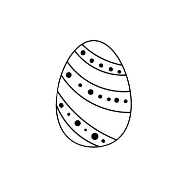 Geometrik süslemeli Paskalya yumurtası. Doodle tarzında vektör illüstrasyonu. Beyaz arka planda izole bir nesne. Çocuk kitapları, boyalar, tekstil, posterler, okul projesi için tasarım ögesi