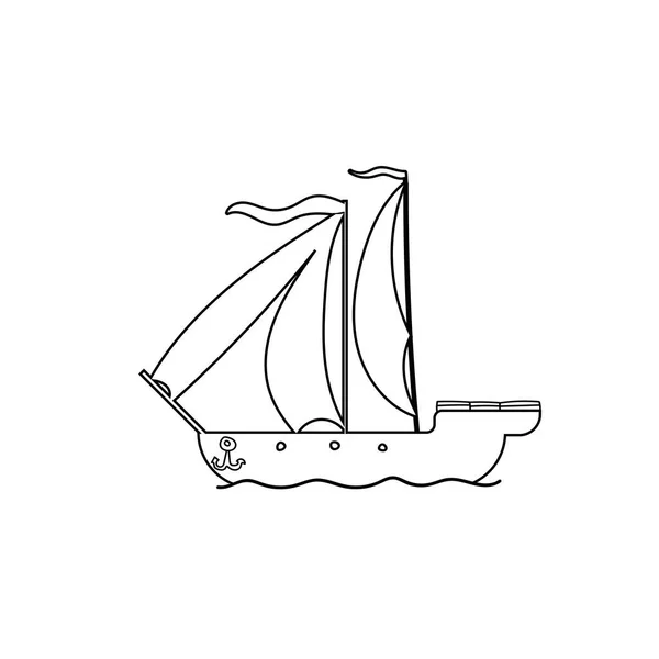 海の大きな波の中で帆船の連続線画 ビジネスアイコン ベクターイラスト — ストックベクタ