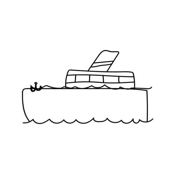 Ručně Kreslené Plachetnice Vlnách Člun Dětská Kresba Izolované Vektorové Ilustrace — Stockový vektor