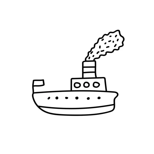 Рука Намалювала Вітрильний Корабель Хвилях Дротяний Човен Діти Малюють Ізольовані — стоковий вектор