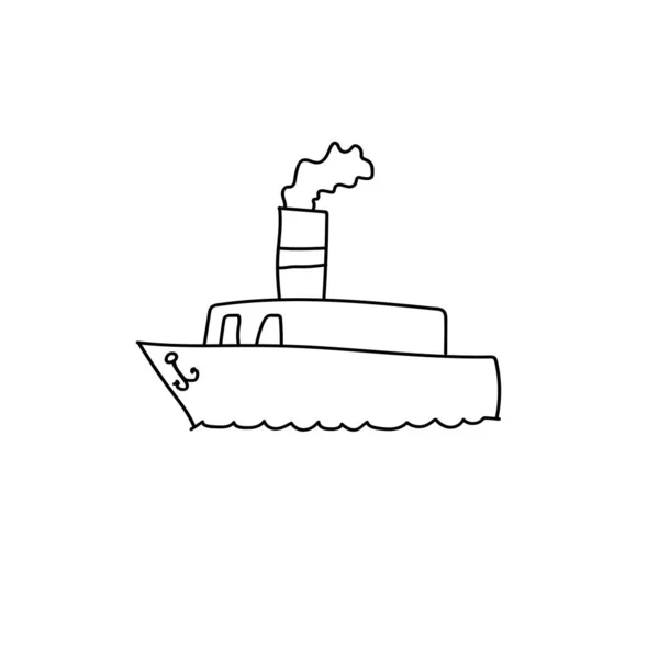 Dalgalarda Yapımı Yelkenli Gemi Karalama Botu Çocuk Çizimi Beyaz Arkaplanda — Stok Vektör