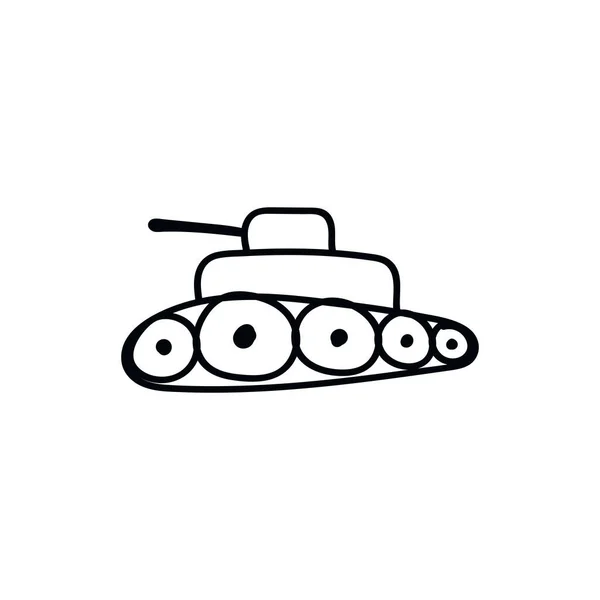 Tank Icon Doodle Sketch Lines Military Weapon War — Stock Vector