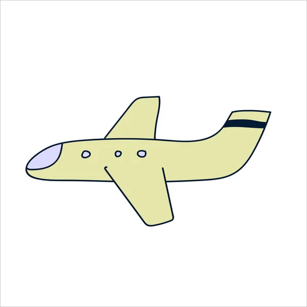 Airplane Style Doodle Hand Drawn Color Airplane White Background — Stock Vector