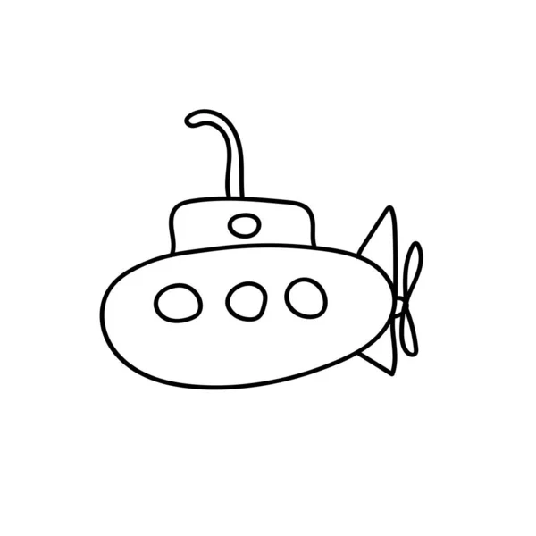 Векторная Иллюстрация Ручной Рисунок Подводной Лодки Перископом Иллюминаторами Карикатурный Скетч — стоковый вектор