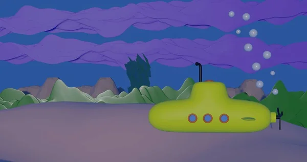 3D渲染风格潜艇隔离的色彩背景 3D说明 — 图库照片