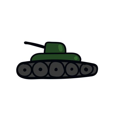 Renk çiziminde tank simgesi. Askeri silah savaşı..