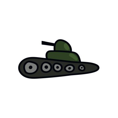 Renk çiziminde tank simgesi. Askeri silah savaşı..