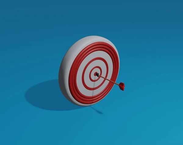 Flecha golpeó el centro del objetivo. Ilustración de renderizado concept.3d objetivo de negocio —  Fotos de Stock