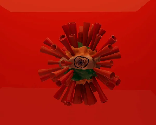 Covid India Indiánská Varianta Pozadí Covid Virus Vlajkou Nová Známka — Stock fotografie