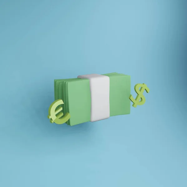 Рендеринг Банкнот Знак Доллара Евро Рядом Пучком Банкнот Иллюстрация Тему — стоковое фото