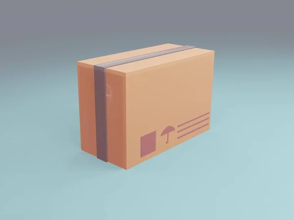 Caja Cartón Estilo Minimalismo Render Cajas Para Transporte Estilo Dibujos —  Fotos de Stock