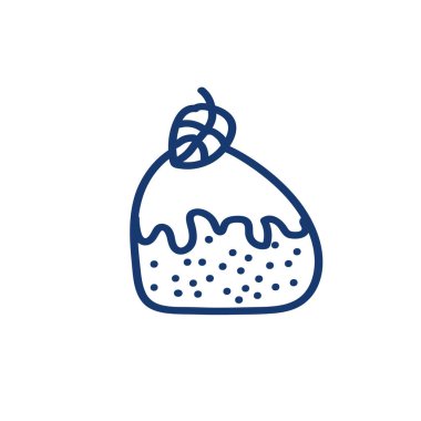 Karalama tarzında illüstrasyon. El yapımı kek, mavi çizgi.