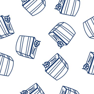 Turtalar, turtalar, pastalar, kekler ve eklerlerle tatlandırıcı desenler. El beyaz arka planda izole edilmiş tatlı pişmiş ürünler çizdi. Mavi çizgiler.