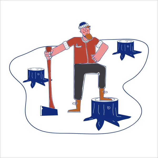 Handritad cartoon fashionabla virke-sexuell man med doodle ritningar på bakgrund. Fashion lumberjack illustration för din design. — Stock vektor